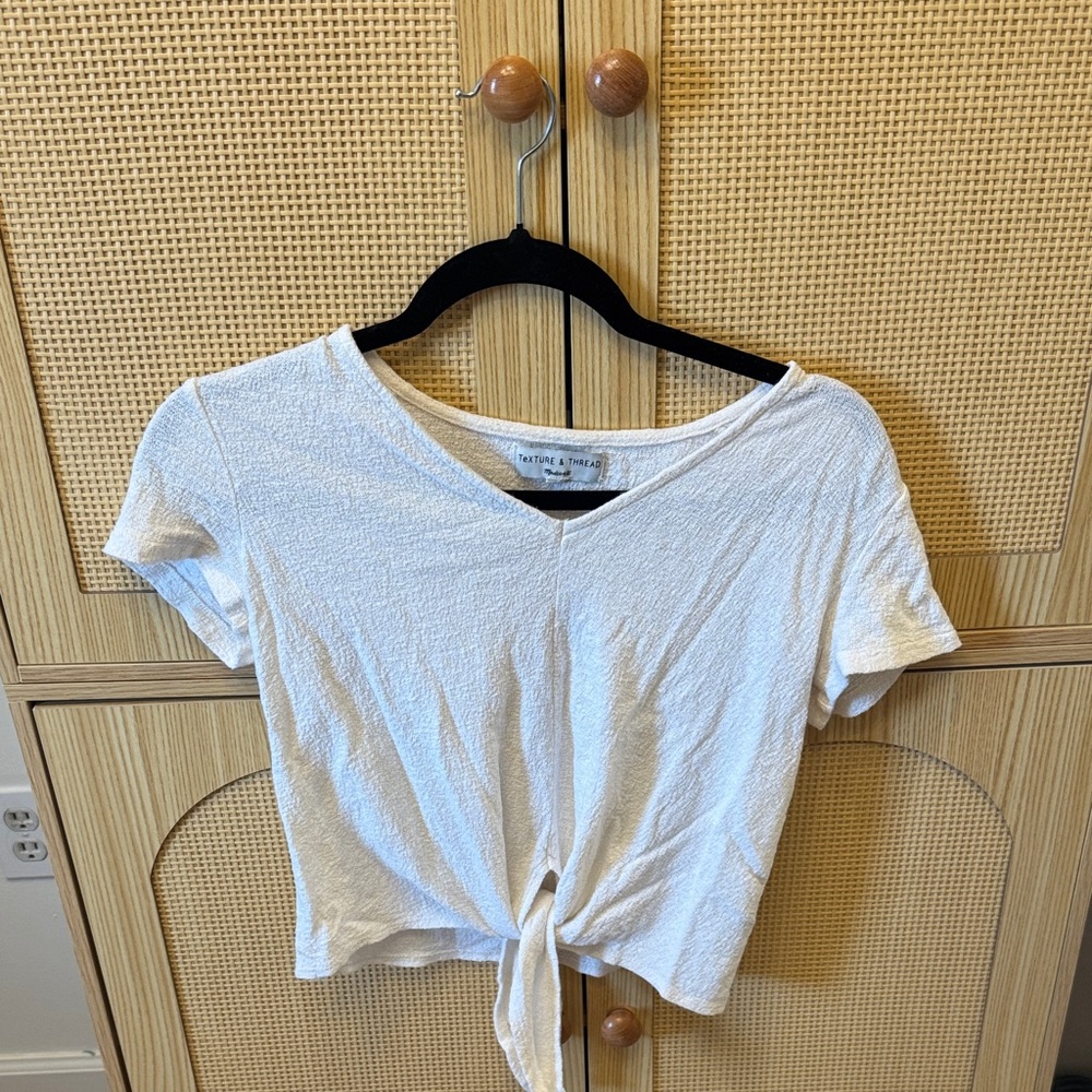 Madewell Cream V-Neck Tie-Front Tee